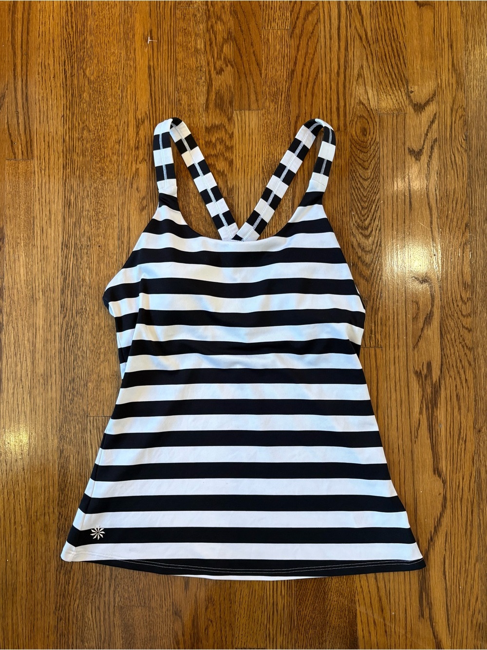 Athleta Y2K 90s Black & White Striped Cross-Back Tank